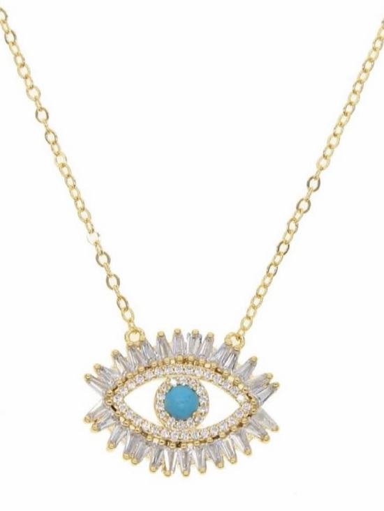 Jewelry - Gold Evil Eye Necklace with Turquoise Stone